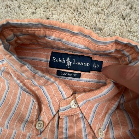 Ralph Lauren Button Up Shirt Cotton Mens Size Small Classic Fit Orange Striped - Picture 5 of 11